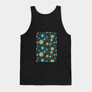 Vibrant orange and teal circles are scattered amidst an intricate array Tank Top